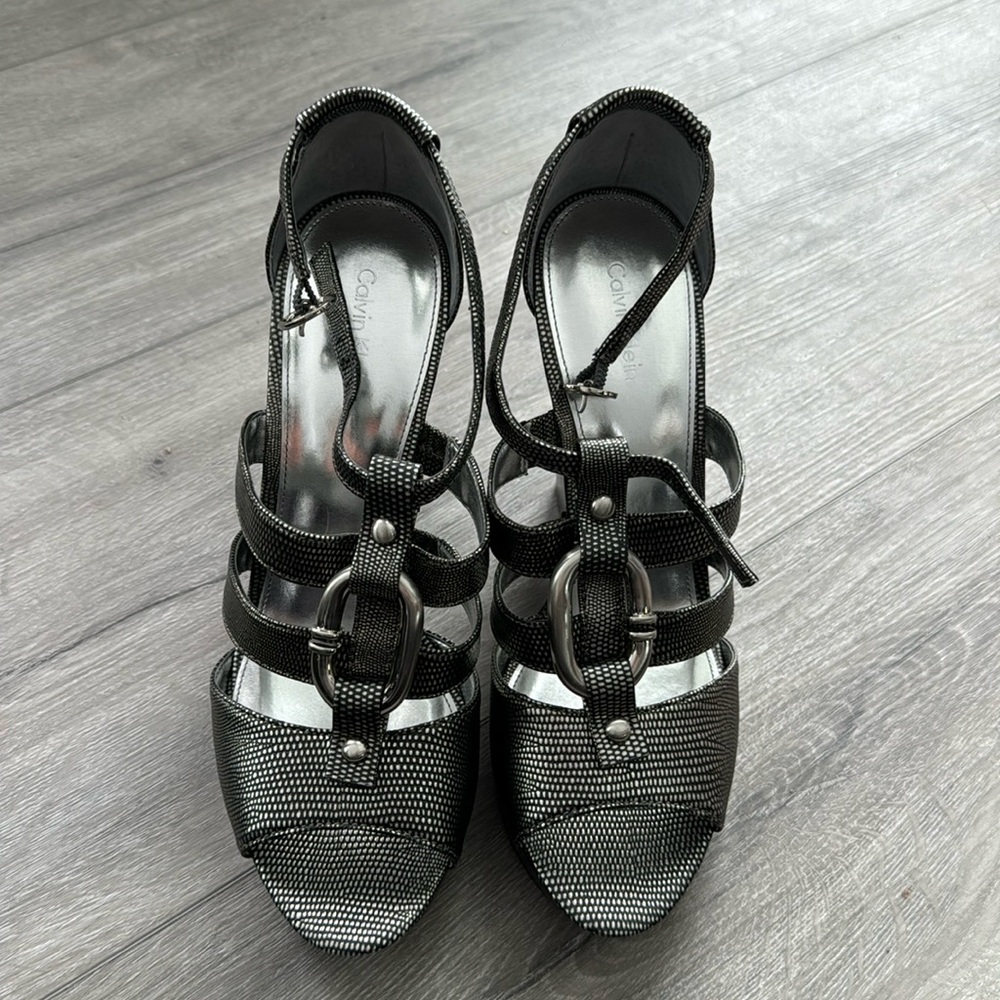 Calvin Klein silver wedge heels